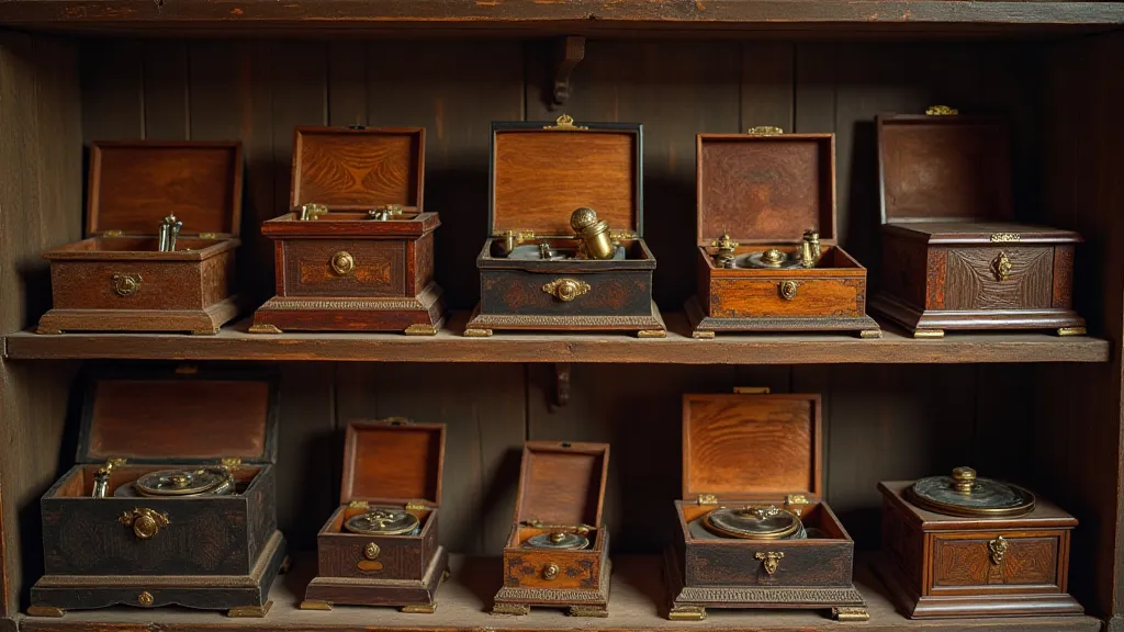 Collection of antique music boxes