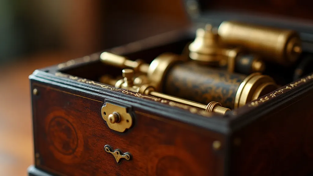 Close-up of a cylinder music box mechanism