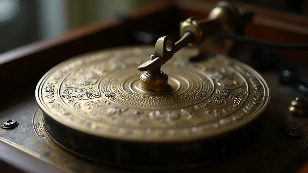 Close-up of a music box disc