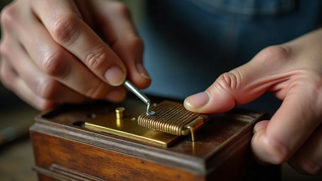 Restorer working on a music box