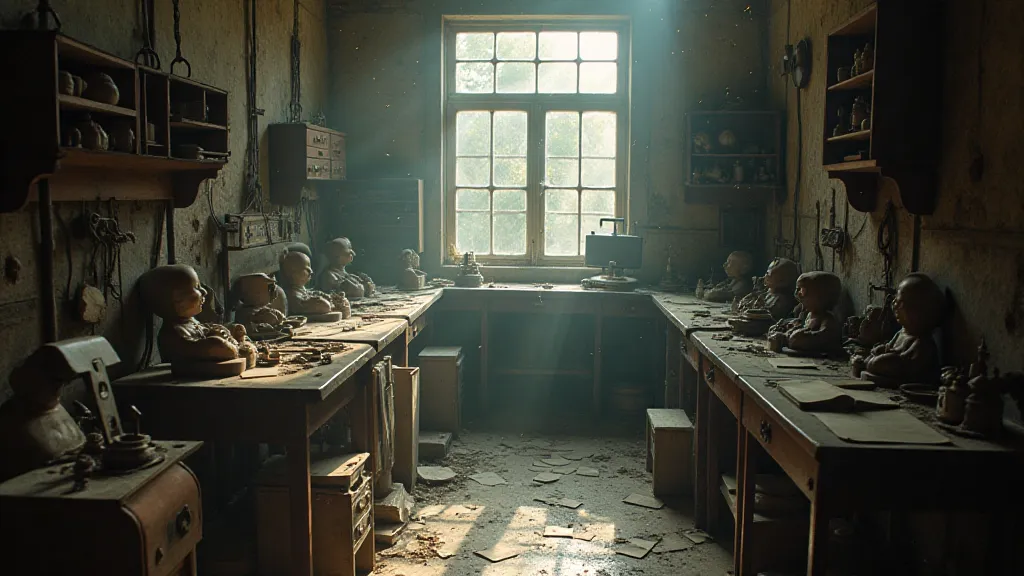 Abandoned music box workshop interior
